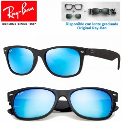 Ray-Ban New WayFarer Rubber Black / Grey Mirror Blue (RB2132/622-17)