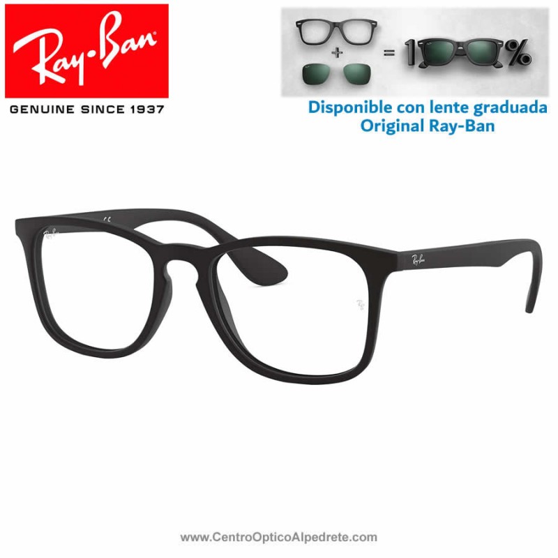 para graduado Ray-Ban Rubber Black (RX7074-5364) Gafas para graduado estilo redondo fabricadas en Acetato de alta